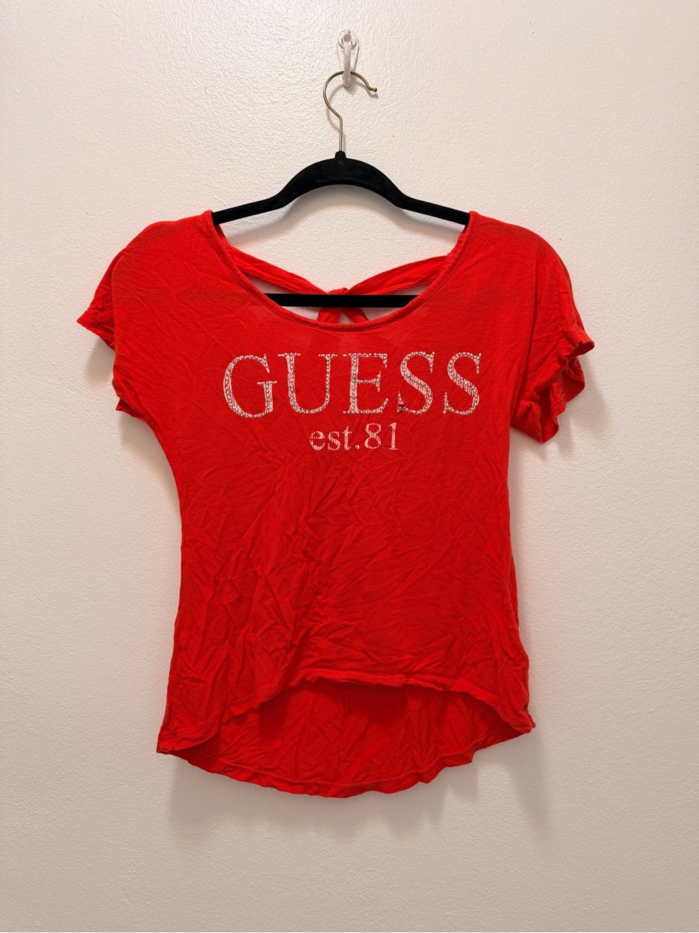GUESS Jeans Red Rhinestone Logo Strappy Back Top XS